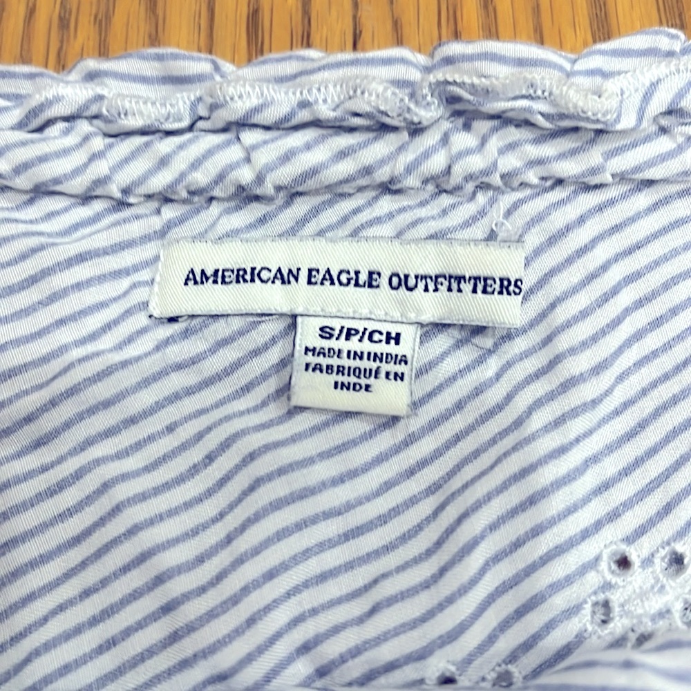 American Eagle Striped Eyelet one shoulder top. Super cute and comfy! - Picture 3 of 4